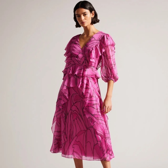 Ted Baker Ruffled Abstract Print Pinafore Dress - Picture 1 of 7